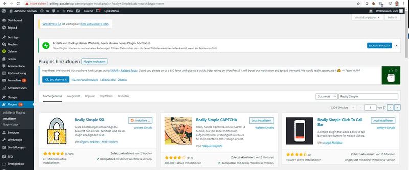 Bevor das Wordpress-Plug-in installiert werden kann, müssen wir Schreibrechte auf die Datei wp-config.php geben.