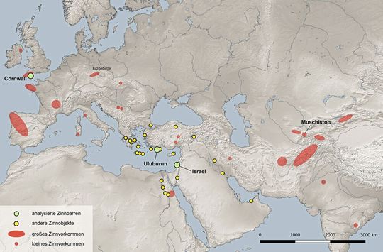Zinnlagerstätten und Zinnfunde im östlichen Mittelmeerraum, mittlere und späte Bronzezeit(Bild:  Daniel Berger / CEZA)