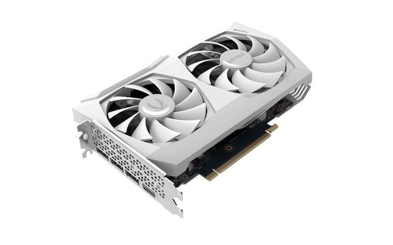 Das Spitzenmodell unter den drei neuen RTX-3060-Grafikkarten ist die AMP White Edition. Hier sorgen ein 100-mm- und ein 90-mm-Lüfter für die Kühlung der GPU und des 12 GB großen Grafikspeichers. (Zotac)