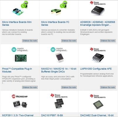 Mouser-Tool-Center: Analoge & digitale IC-Entwicklungstools » IC-Entwicklungstools für Datenkonvertierung (Bild: Mouser)