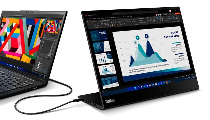 Der 14 Zoll große Mobilmonitor Thinkvision M14t Gen 2 ist ein Zusatzdisplay für Notebooks ... (Bild: Lenovo)