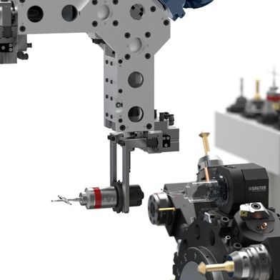 Ein Roboter-Greifer führt einen Werkzeugwechsel über den Sauter SolidPro aus.  (Bild: Sauter Feinmechanik)