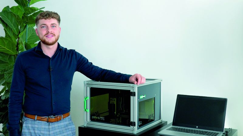 As part of his technical thesis, Nico Kleiner developed a compact laser engraving machine for Norelem to use at trade shows.(Source:  Norelem)