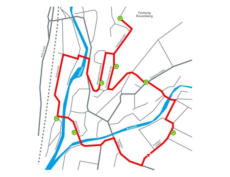 Der Rundkurs durch Kronach hoch zur Festung Rosenburg. (Shuttle-Modellregion Oberfranken)