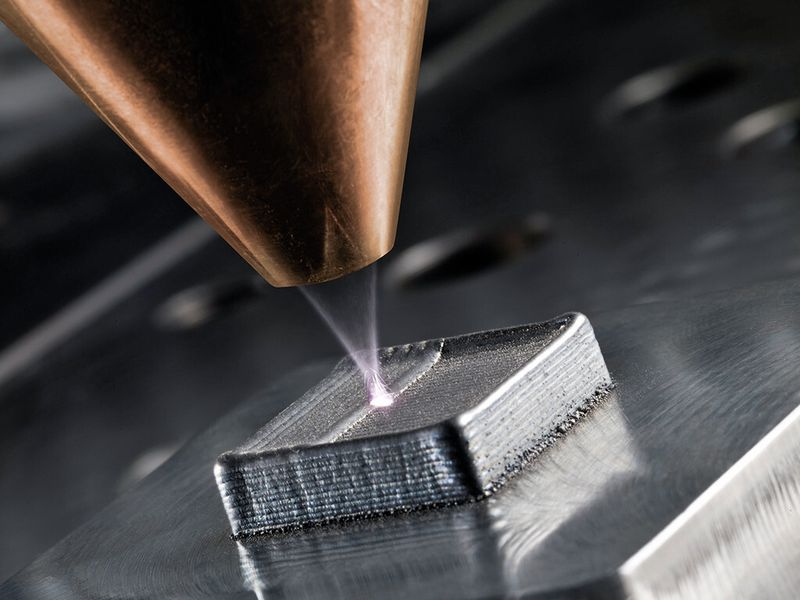 Beim 3D-Druck metallischer Werkstoffe wird Metallpulver Schicht für Schicht per Laser aufgetragen. (Bild: Trumpf)