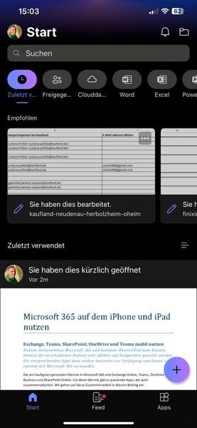 Öffnen des Feeds in der Microsoft-365-App. (Bild: Joos – Microsoft)