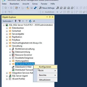 Anpassen der SQL-Server-Protokolle im SQL Server Management Studio.(Bild:  Joos)