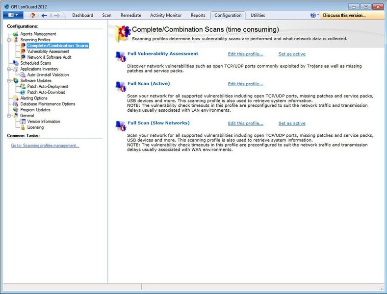 Profile für Netzwerk- und Software-Audits. (GFI Software)