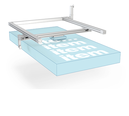 (Mit der Lineartechnik von item lassen sich sowohl einachsige Lineareinheiten als auch 2D Flächenportale und 3D Raumportale realisieren. In Flächenportalen werden beispielsweise Druckköpfe, Düsen,  Sensoren oder Scanner über eine Fläche geführt. Bild: Item Industrietechnik)
