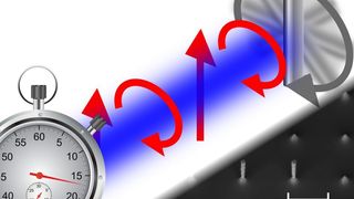 Ein internationales Team aus Forschern der Universitäten Wien, Duisburg-Essen und Tel Aviv verwendet winzige Stäbchen als hochstabile Zeiger einer Uhr. Dafür levitieren sie diese nano-mechanischen Objekte mittels Laser-Licht und treiben sie mit Pulsen aus zirkular polarisiertem Licht an. (James Millen/Universität Wien)