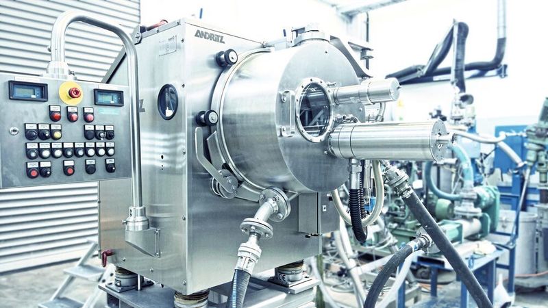 Krauss-Maffei-Schälzentrifuge mit dem vor kurzem präsentierten, pneumatischen Austragssystem. (Andritz)
