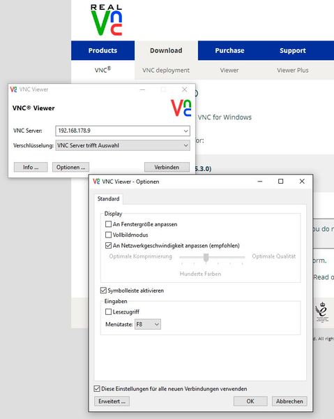 Auch bei RealVNC gibt es beim Verbindungsaufbau zahlreiche Optionen zur Konfiguration. Hier lässt sich auch die Verschlüsselung der Verbindung einstellen. (Bild: Joos)
