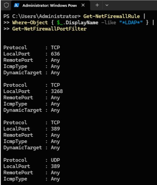 Übersicht bestehender Windows-Firewall-Regeln für LDAP und Global Catalog. (Bild: Joos)