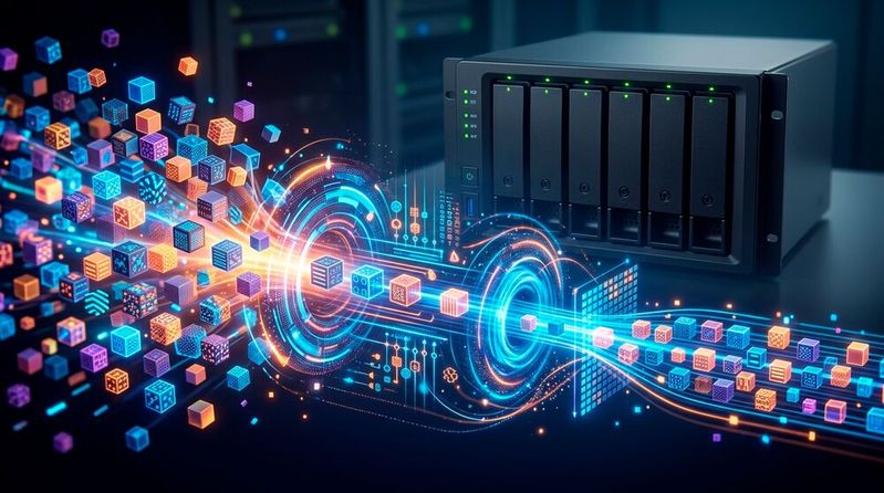 Die Funktion „Storage Efficiency“ im Synology-NAS-Betriebssystem DSM 7.4 funktioniert nur mit eigenen Festplatten des Herstellers.(Bild:  Gemini / KI-generiert)