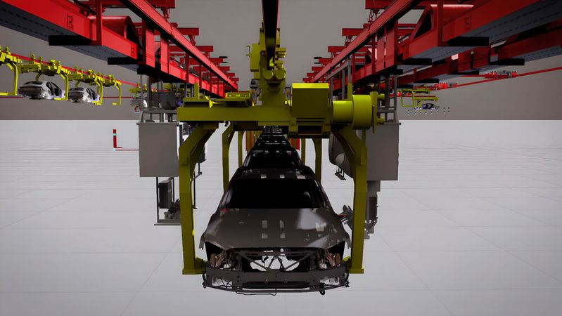 Mercedes-Benz hat für den Werksumbau in Rastatt erstmals einen virtuellen Zwilling für die virtuelle Inbetriebnahme der Produktionslinie genutzt.(Bild:  © Mercedes-Benz AG)