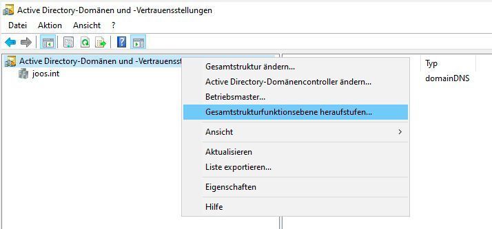 Überprüfen der Gesamtstrukturfunktionsebene in Active Directory-Domänen und Vertrauensstellungen. (Joos)