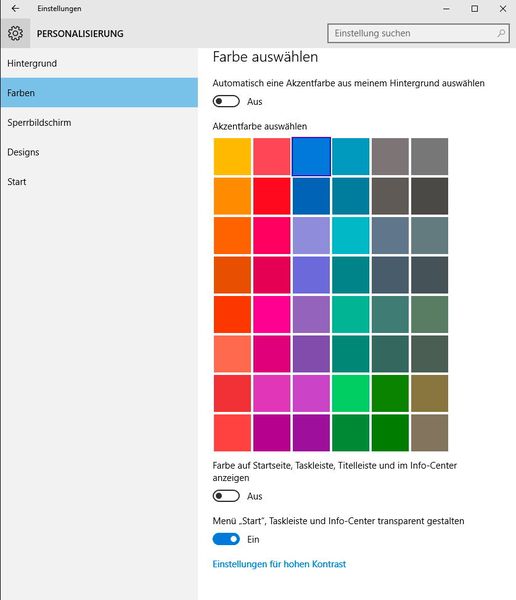 Weitere Einstellungen sind über 