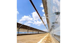 Concentrated solar power technologies (CSP) use parabolic trough collectors to concentrate sunlight onto vacuum receivers filled with heat-transfer fluid. (Royal Tech)