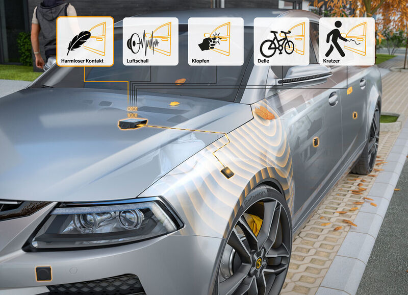Der Zulieferer Continental hat ein Sensorsystem entwickelt, das das geparkte Fahrzeug überwacht. Das System dokumentiert Berührungen der Karosserie. (Continental)