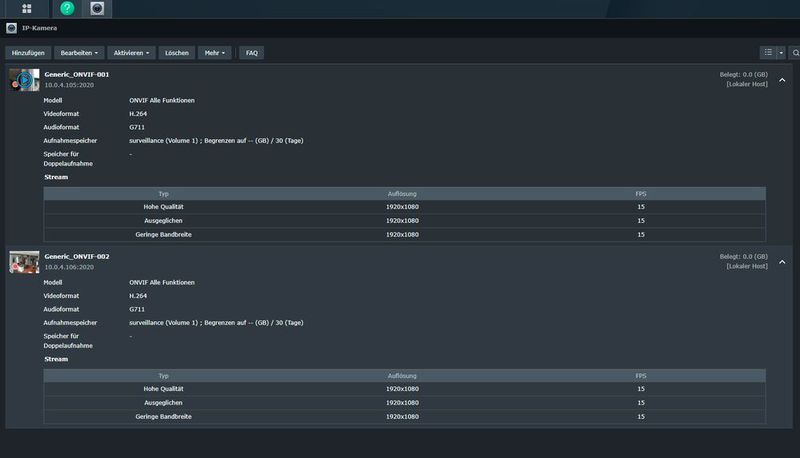 Erfolgreich angebundenen IP-Kameras, inklusive Daten und Vorschaubild. (Bild: Thomas Joos)