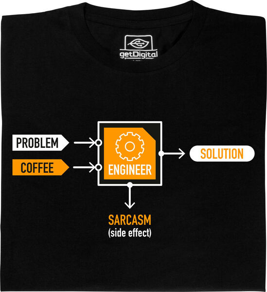 Sollte jeder Ingenieur haben: Auf lustige Weise beschreibt das Tshirt den täglichen Arbeitsablauf eines Ingenieurs. (Get Digital)