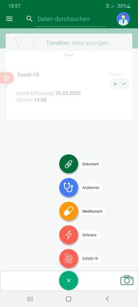 Die Gesundheits-Timeline listet nicht nur Arztbesuche oder die Medikamenteneinnahme auf, ... (DoctorBox GmbH)