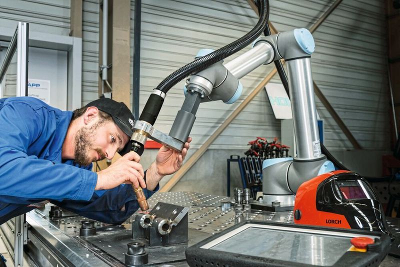 Die Bedienung vieler Schweissapplikationen mit Cobots gestaltet sich sehr leicht. Beim Lorch Welding Package lernen Schweisser den Roboter ein, indem sie ihn an Anfangs- und Endpunkt der Schweissnaht setzen. (Lorch)