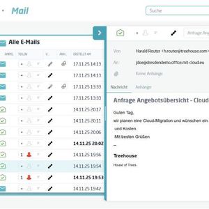 E-Mails lassen sich in „MIT Office“ einfach freigeben oder im Chat besprechen. Der Ampelstatus zeigt, welche Aufgaben noch offen, in Arbeit oder bereits erledigt sind.(Bild:  Mitteldeutsche IT GmbH)