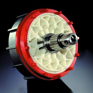 Bild 1: Innenansicht des Wave-Drive-Getriebes mit Antriebswelle, Stößelrad und Zahnkreisen.