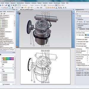BOM-Struktur und Technische Darstellung des 3DVIA Composers. 