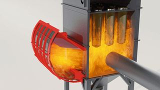 Die Berstscheibe öffnet sich, der unverbrannte Staub wird entlastet und größtenteils vom Flammenfilter zurückgehalten. (Bild: Fike)