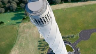 So soll der Turm in Rottweil aussehen, wenn er fertig ist. Derzeit ist die Konstruktion der Fassade aus Polytetrafluorethylen (PTFE)-Glasgewebefaser aufgrund ausgedehnter Tests des Materials verzögert. (thyssenkrupp)