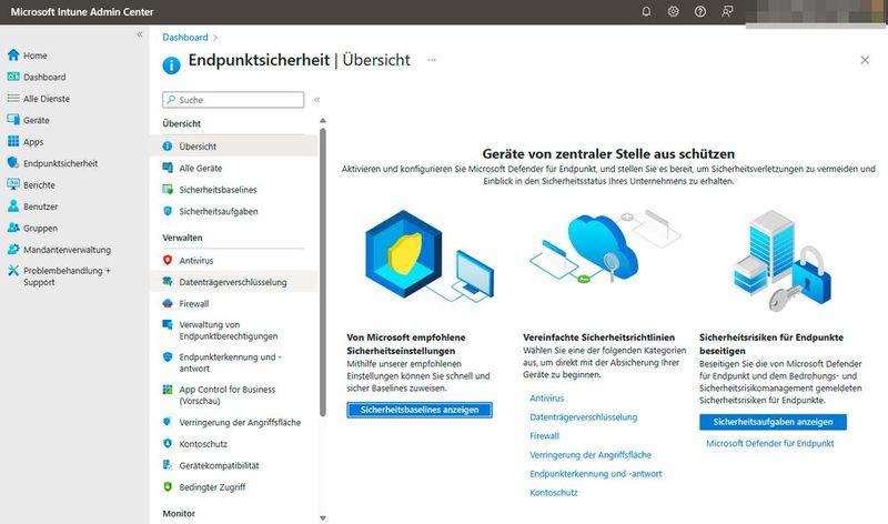 Verwalten der Endpunktsicherheit in Intune. (Bild: Joos - Microsoft)