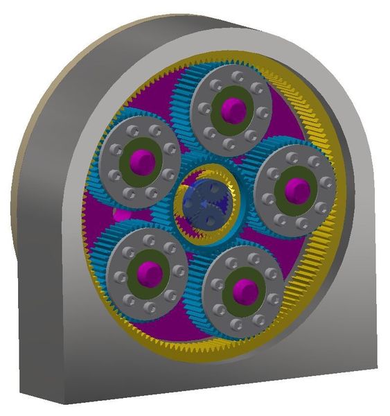 Bild 11: Das zweistufige Planetengetriebe ohne Abtriebssteg mit einer Untersetzung von i=60:1 ist spielarm, mit dehnbaren Planeten und besitzt eine hohe Drehmoment-Federkonstante. (Bild: Maul Konstruktionen)