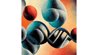 Illustration von Nanopartikeln, die aus einem Goldkern und einer Hülle aus Platin bestehen. Sie wirken als Signalverstärker, um mit CRISPR/Cas Enzymen Nukleinsäuren zu ermitteln. (Bild: Midjourney)