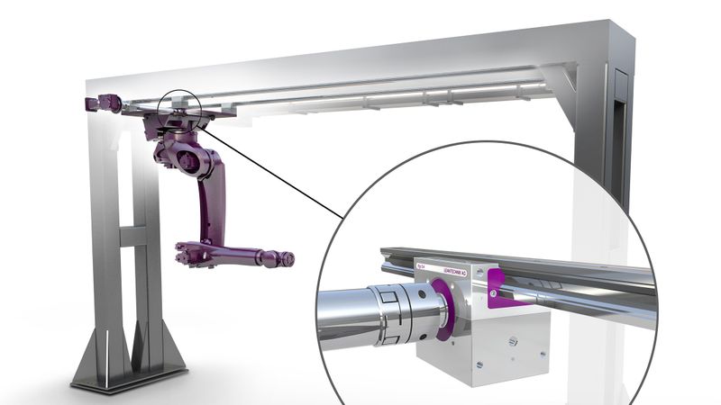 Für ein Unternehmen aus der Automobilindustrie entwickelte Leantechnik einen Portalträger, der den benötigten Schweißroboter flexibel in die Serienfertigung integriert.(Bild:  Leantechnik)