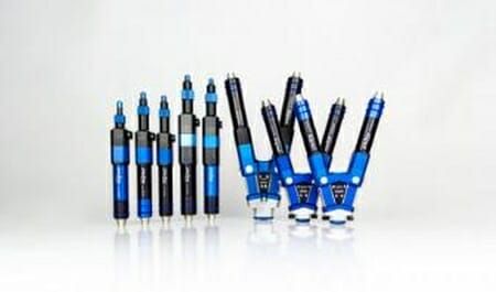 (Preeflow eco-PEN und eco-DUO Dispenser für die Auftragung von Fluiden und Pasten im µl Bereich. Bildquelle: Viscotec)