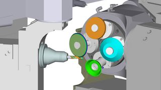 Das True-3D-Paket simuliert eine 5-Achsen-Schleifmaschine. Bild: NUM (Archiv: Vogel Business Media)