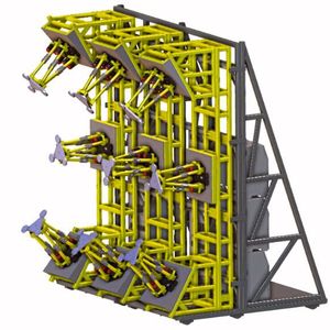 Ein digitales Modell der Versuchsanlage zur Positionierung von CFK-Rumpfschalen.(Bild:  Cenit)