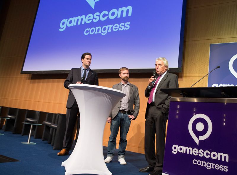 Eröffnung des Gamescom Congress 2014 mit Dr. Maximilian Schenk (Geschäftsführer BIU, r.) und Jürgen Roters (Oberbürgermeister der Stadt Köln, l.) (Koelnmesse GmbH)