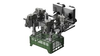 The fruit crate is injection molded using an all-electric 4-drop hot runner system from Oerlikon HRS Flow. The material used is an optimised PE Compound provided by APS, Valencia/Spain, obtained by recycling Tetra Pak card board packages. (Source: Oerlikon HRS Flow)