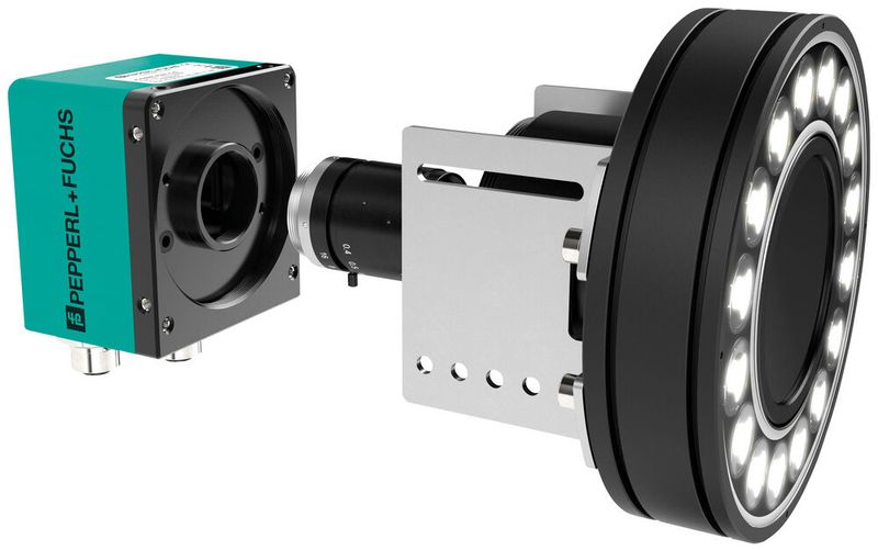 VOS5000 – Vision Sensor mit C-Mount Objektiv und externer Ringbeleuchtung. (Bild: Pepperl+Fuchs)