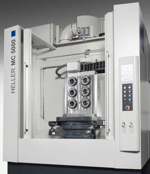Heller Bearbeitungszentrum des Typs MC 5000 mit sechsspindliger Aufsatzachse Rwnc-160 von Hofmann. (Bild: Hofmann)
