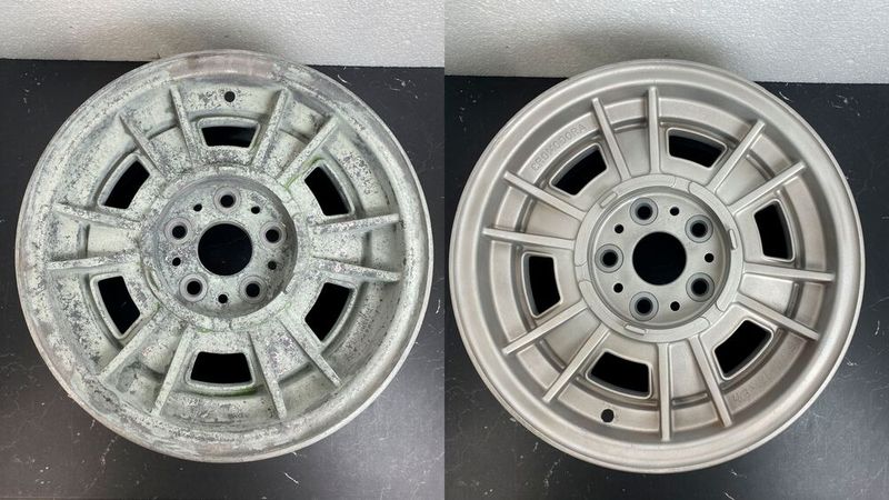 Fast käme man in Versuchung, diese Felge lediglich mit Klarlack zu versiegeln, so homogen und glatt ist ihre Oberfläche nach einer Vapor-Blasting-Behandlung. (Bild: FABI-VBS )