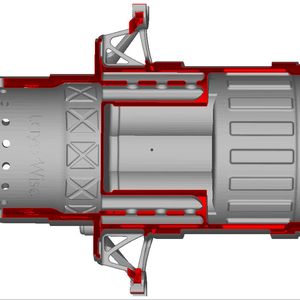 Im Schnitt ist zu sehen, dass beim AM-Bauteil mit Hohlräumen und partieller Wanddicken-Reduzierung gearbeitet wurde.