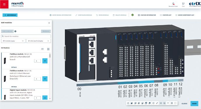 Visuelle Konfiguration und Zusammenstellung von ctrlX-I/O-Stationen mit dem ctrlX Configurator. 