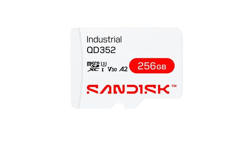 Die microSD-Card IX QD352 mit 256 GB ist eine der neuen Industrial-Speicherkarten von Sandisk.(Bild:  Sandisk)