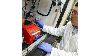 University of Cincinnati Associate Professor Jingjie Wu led a national research project to convert carbon dioxide into ethylene. (Source: Andrew Higley)