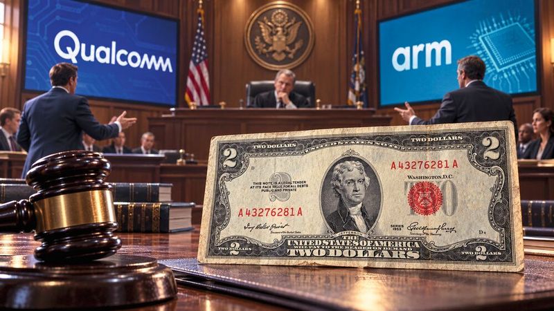 Vor Gericht erzielte Qualcomm im Rechtsstreit mit Arm einen Teilerfolg, bekommt aber nur einen symbolischen Schadenswert von 2 Dollar zugesprochen – vorerst.(Bild:  Dall-E / KI-generiert)