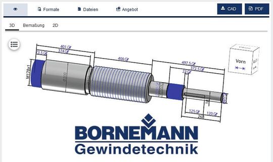 Um Kunden beim Auswahlprozess der passenden Gewindespindel optimal zu unterstützen, hat Bornemann einen neuen Produktkonfigurator basierend auf der Cadenas-Technologie eingeführt.(Bild:  Bornemann/Cadenas)
